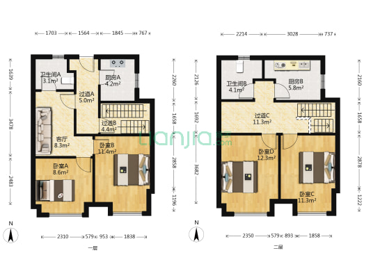 龙湖春江郦城一期 4室1厅2卫 96平方