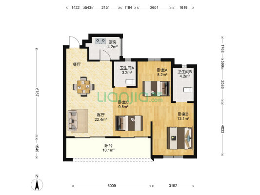 远洋湖映府 3室1厅2卫 98平方