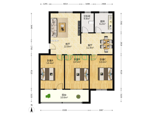 毓秀路小区 3室2厅1卫 110平方