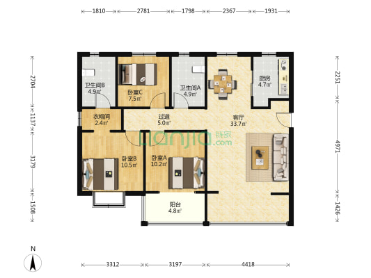 鲁昊棠琳湾二期 3室1厅2卫 117平方