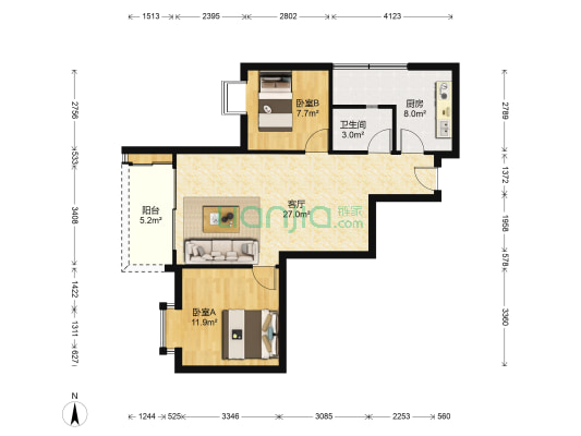 黄龙花园 2室1厅1卫 76平方