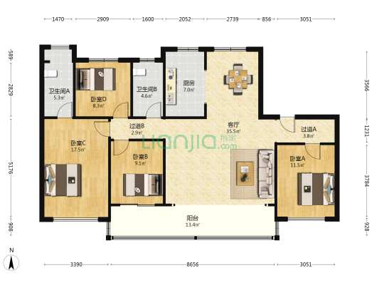 东台碧桂园·云顶 4室1厅2卫 157平方