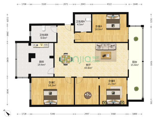 铭章路8号 3室1厅2卫 158平方
