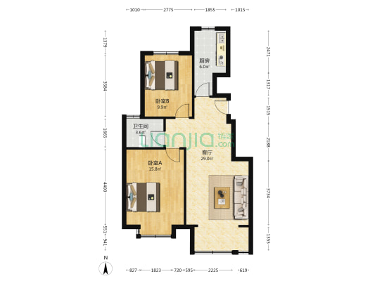 北园大街15号 2室1厅1卫 85平方