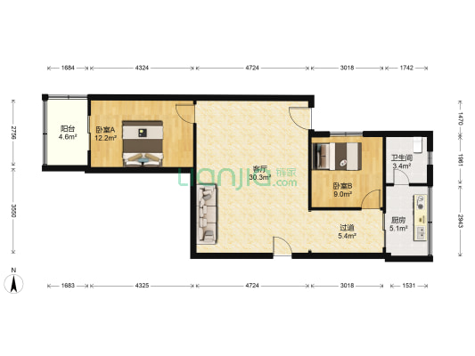 贵阳市社会福利院宿舍 2室1厅1卫 73平方