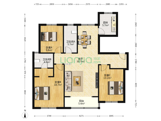 仁恒公园世纪 3室1厅2卫 139平方