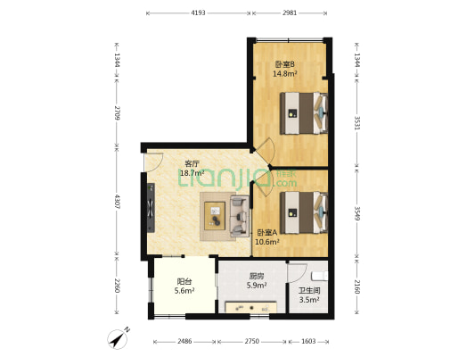 建新东路313号 2室1厅1卫 69平方