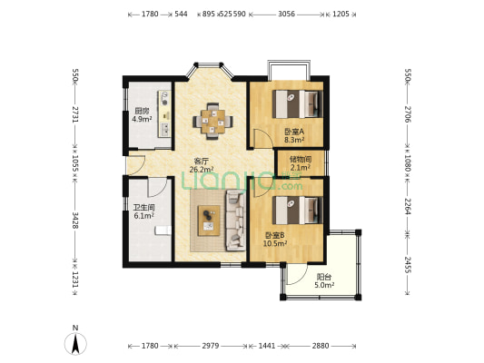 建国公寓 2室1厅1卫 99平方