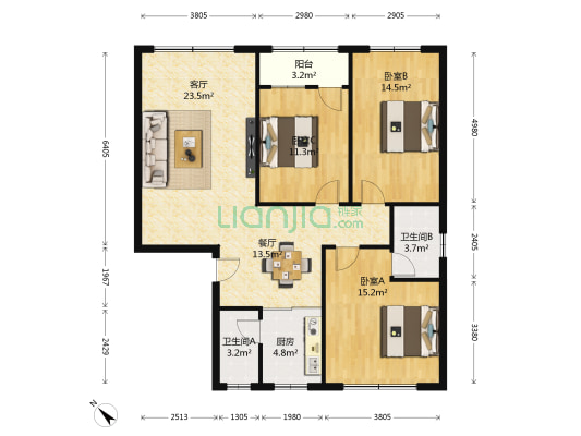 园丁公寓北区 3室2厅2卫 109平方