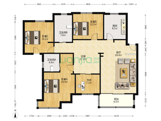 丰山公寓 4室1厅2卫 152平方