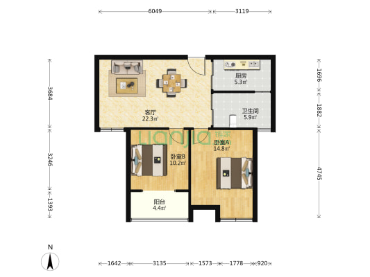 方宝佳苑 2室1厅1卫 80平方