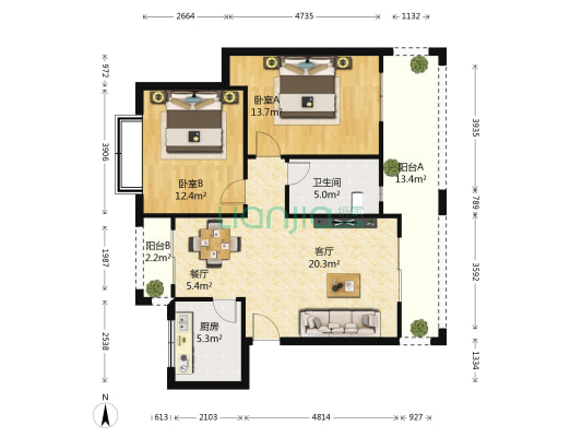 蜀秀花园四期 2室2厅1卫 88平方