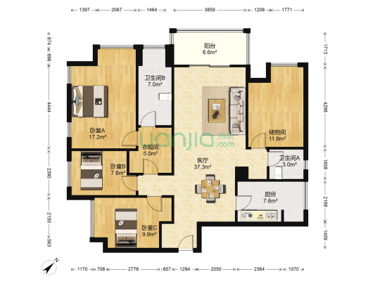 保利麓谷林语F区 3室1厅2卫 135平方