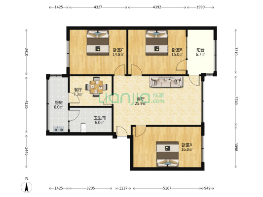 汉口路二段98号 3室2厅1卫 109平方