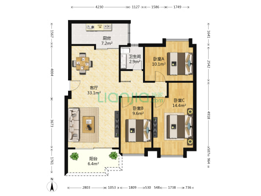 颐林雅院 3室1厅1卫 95平方