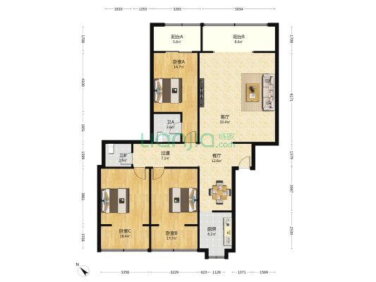 万福花园 3室2厅2卫 157平方