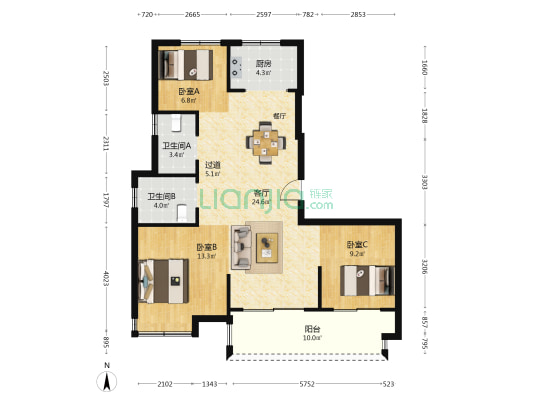 钟毓轩 3室1厅2卫 112平方