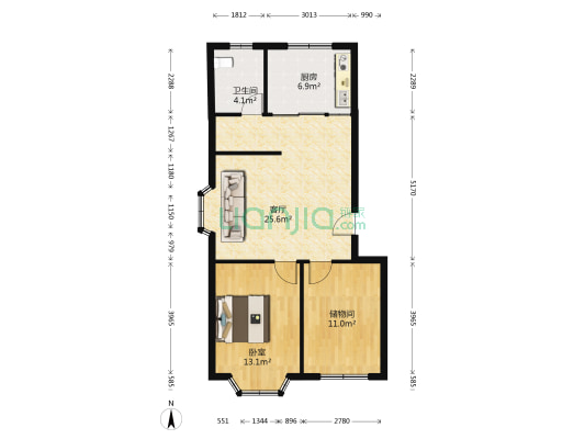福海花园 1室1厅1卫 83平方
