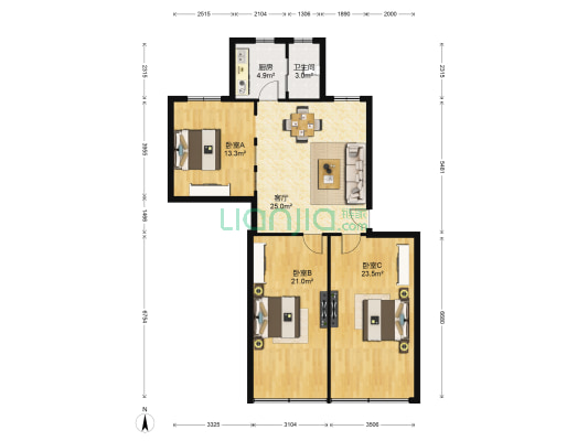 江信住宅小区 3室1厅1卫 101平方