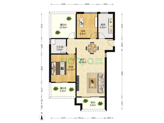 中骏尚城南区 2室1厅1卫 84平方