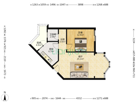 翠苑小区 1室1厅1卫 64平方