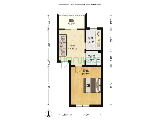 帮洲新区同德园 1室1厅1卫 47平方