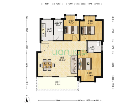华逸郦都豪庭 3室1厅2卫 100平方