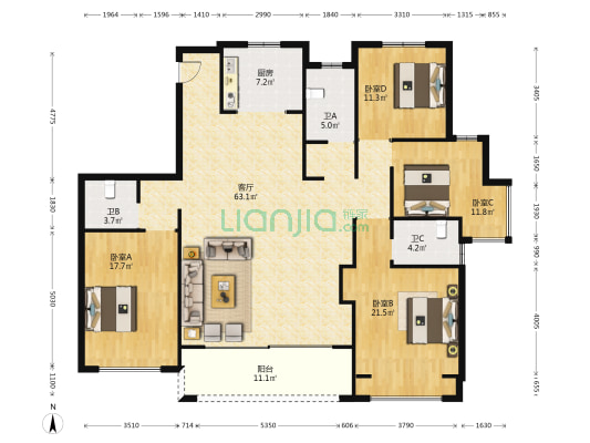 浩创湖心佳苑 4室1厅3卫 184平方
