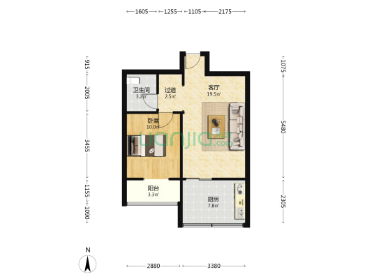 国泰龙城苑西区 1室1厅1卫 66平方