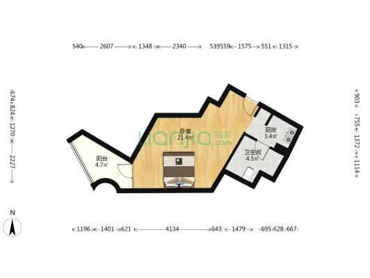 金桥中环大厦 1室0厅1卫 54平方