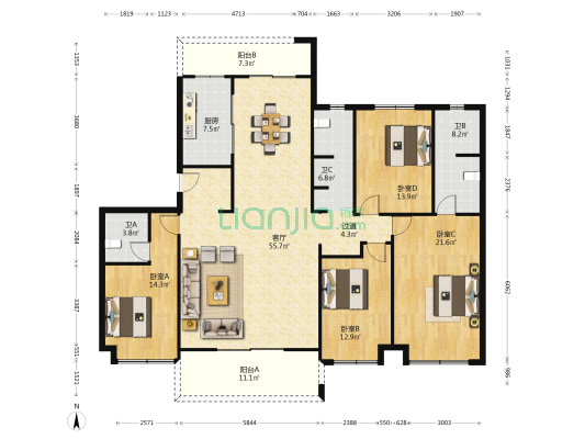 梦想麓隐天境 4室1厅3卫 187平方