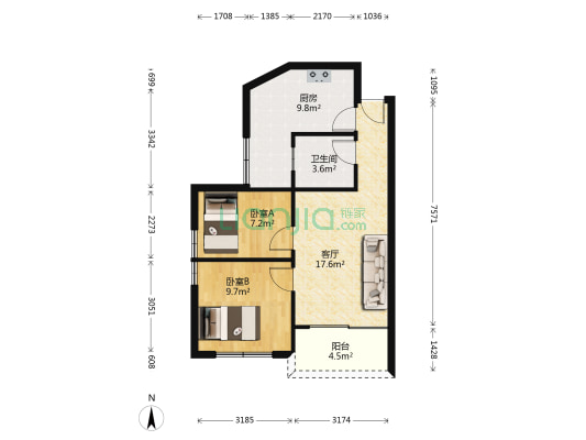 荔园小区 2室1厅1卫 60平方