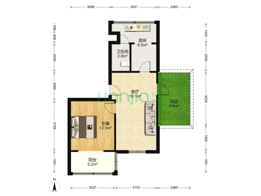 百花巷11号 1室1厅1卫 44平方