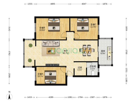 金桥花园北区 3室1厅1卫 93平方
