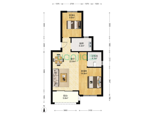 南沙新苑 2室1厅1卫 78平方