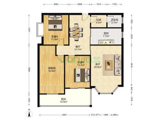 富景园 2室2厅1卫 121平方