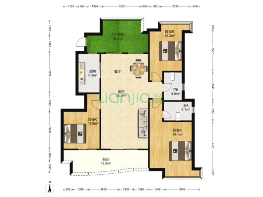 国际公园剑桥区 3室1厅2卫 131平方