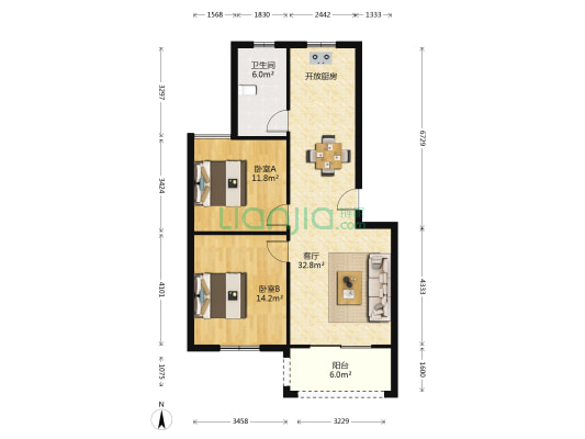 景泉印象 2室1厅1卫 85平方