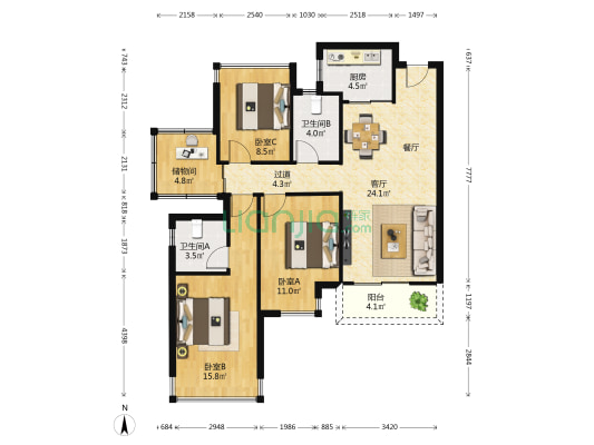 荣和·公园里 3室1厅2卫 97平方