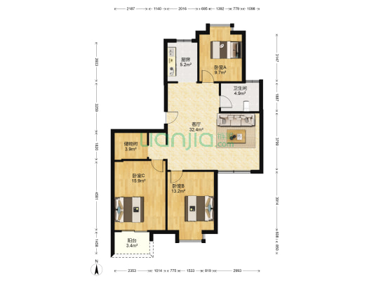 滨河御景 3室1厅1卫 116平方