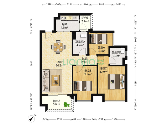 碧桂园城市花园 3室1厅2卫 94平方