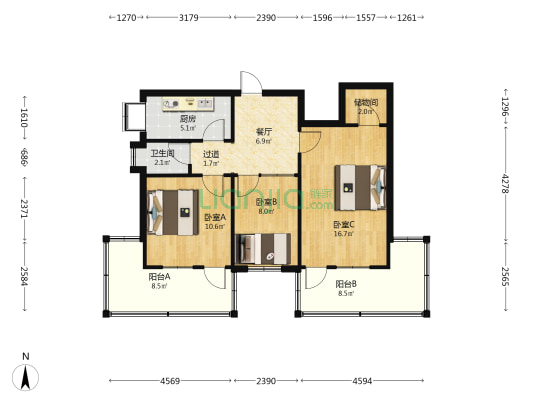 中煤水文局家属院 3室1厅1卫 67平方