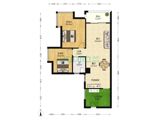 皇巢世家 2室2厅1卫 89平方