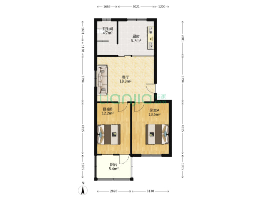 日报社家属院 2室1厅1卫 76平方