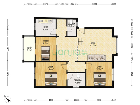 南大街327号附1 3室1厅2卫 117平方