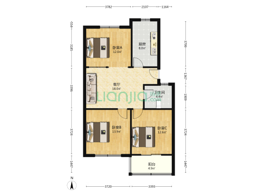 兴镇苑小区 3室1厅1卫 88平方