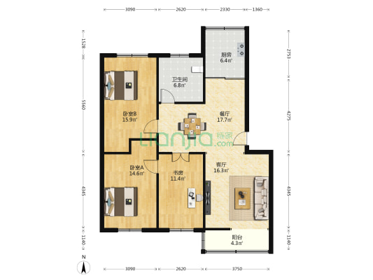 招旅家属院 3室2厅1卫 111平方