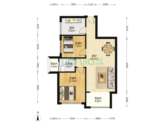 印山蓝色海岸 2室1厅1卫 79平方