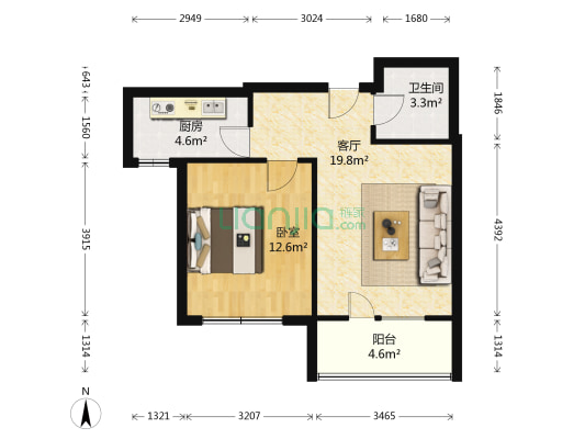 国兴佳园 1室1厅1卫 64平方