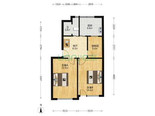 外贸家属院 2室1厅1卫 76平方